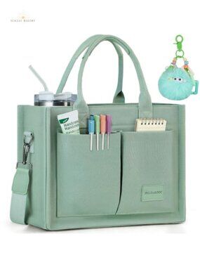 Structured Canvas Tote Bag Zippered Multi-Compartment Crossbody Work Travel